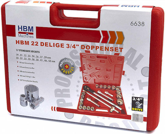 HBM Machines Set de chei tubulare și clichet 3\4" 22buc