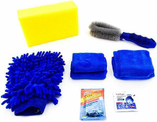 Car and Motorcycle Cleaning Set Sponge Glove Microfiber Brush Towels Tablet Powder Carrying Case 8pcs