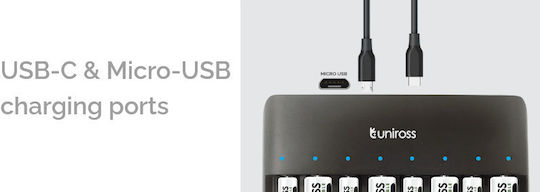 Uniross 8 Bay Rapid USB Φορτιστής 8 Μπαταριών Ni-MH Μεγέθους AA/AAA