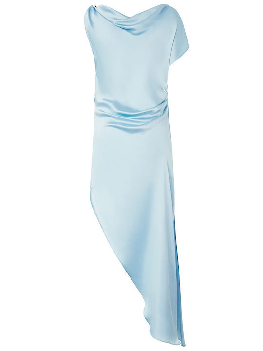 Asymmetric Verdone Summer Maxi Dress for Wedding - Christening Drape Blue