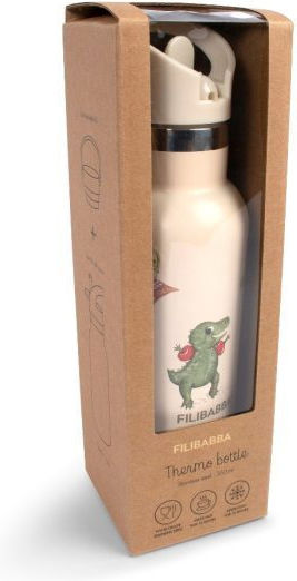 Filibabba Kids Water Bottle Thermos Dinosaur Stainless Steel with Screw Cap Non Spill 350ml
