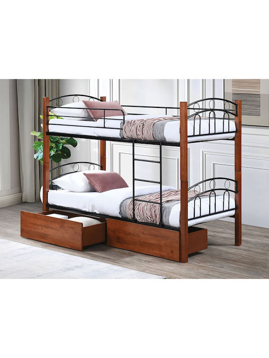 Norton Kids Bed Bunk Single with Storage Space Brown for Mattress 90x94cm