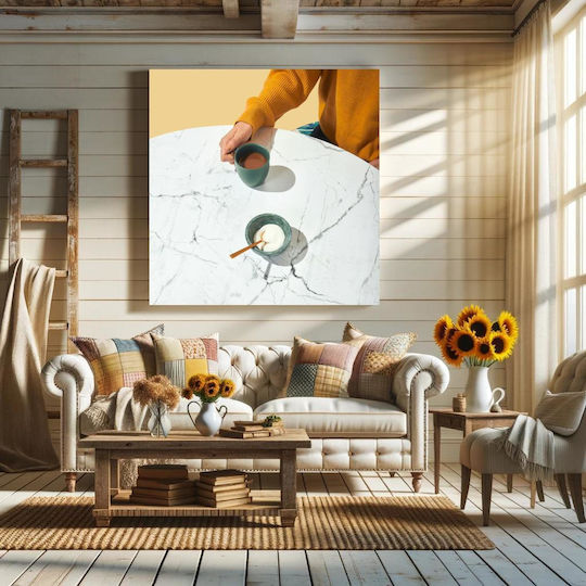 Πίνακας Coffee Sugar On Marble Table Καφές Ζάχαρη Μαρμάρινο Τραπέζι 100x100