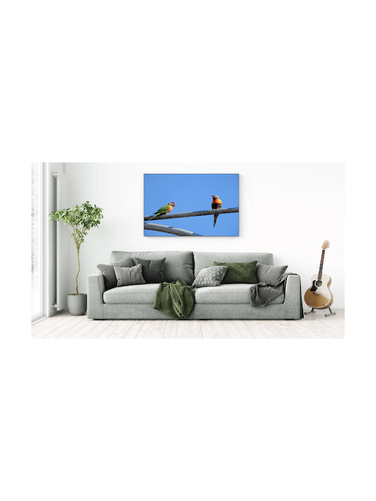 Πίνακας Parrots On A Metal Bar Παπαγάλοι Μεταλλική Μπάρα 90x60
