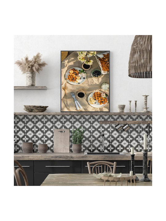 Πίνακας Waffles Coffee On A Linen Table Βάφλες Καφές Λινό Τραπέζι 80x120