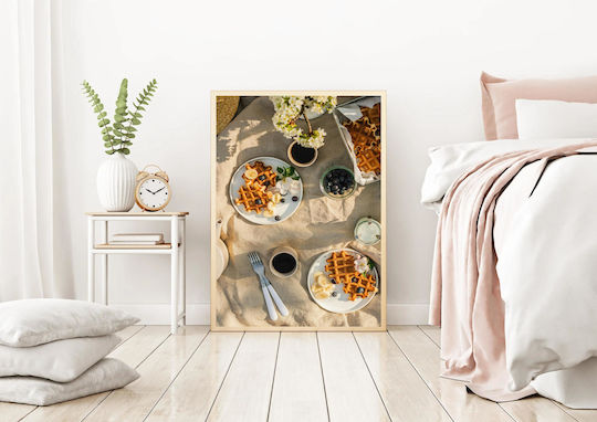 Πίνακας Waffles Coffee On A Linen Table Βάφλες Καφές Λινό Τραπέζι 100x150