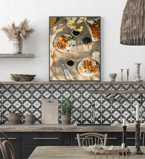Waffeln Kaffee auf einem Leinentisch Gemälde 100x150
