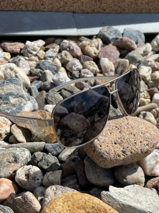 Trizand Herren Sonnenbrille mit Gray Metall Gestell und Schwarz Polarisiert Linse