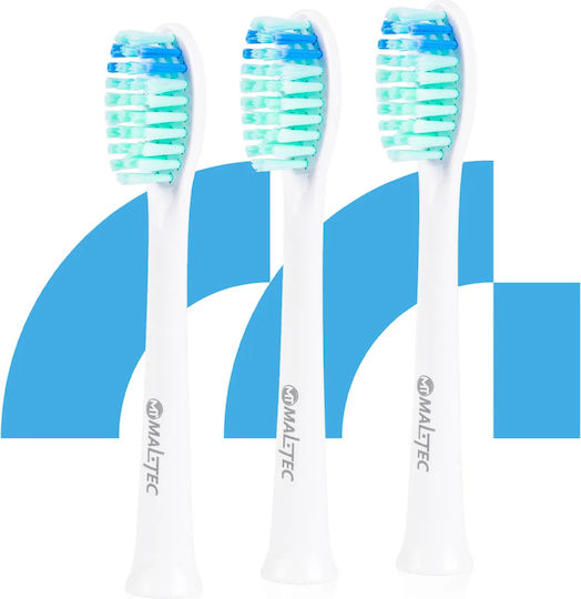 Set 3x Capete Periuță de Dinți Sonic Universale Maltec Peri Densi Ideal pentru Dinți Sensibili Gingii Alb