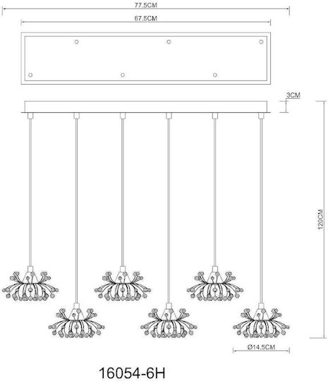Globo Lighting Κρεμαστό Φωτιστικό Διάφανο με Κρύσταλλα για 6 Λαμπτήρες G9