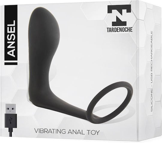 Tardenoche Ansel Anal Plug with Vibration and Cock Ring Вибриращ Пръстен Петел Силикон с анална клипса Black T-107