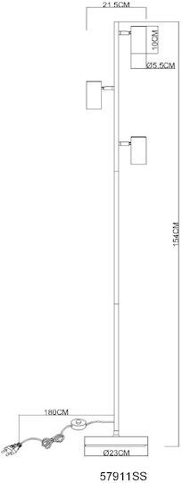 Globo Lighting Robby Floor Lamp Height 154xDepth 23cm with Lamp Bulb Base GU10 Grey