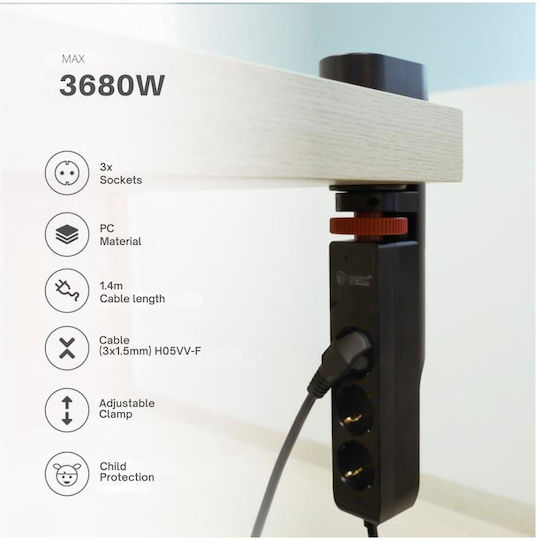 GSC Power Strip 3 Positions with USB-A, Switch and Cable 1.4m
