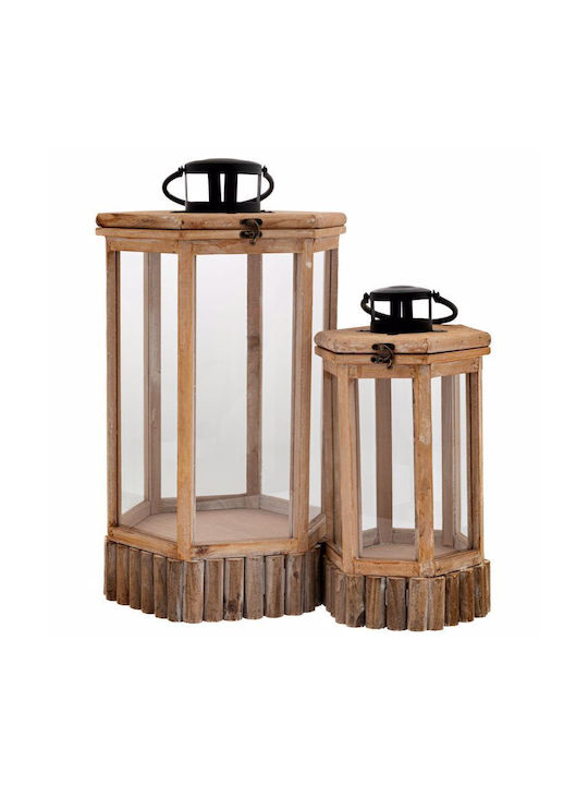 Iliadis Floortop Wooden Lanterns Set Brown 33x28.5x56cm 2pcs
