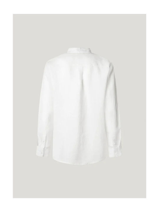 Langärmlig Leinen Hemd White