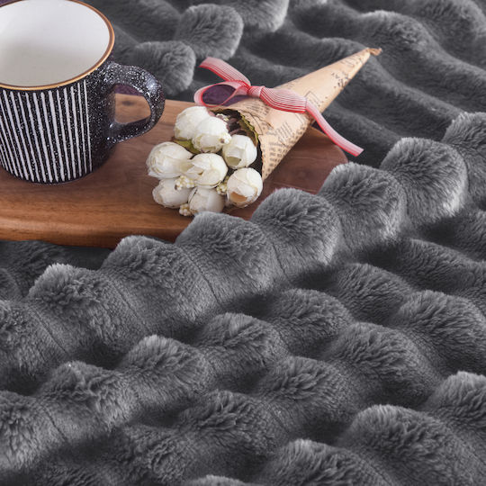 To megalo pazari Blanket Velvet Queen 220x240cm Dark Grey