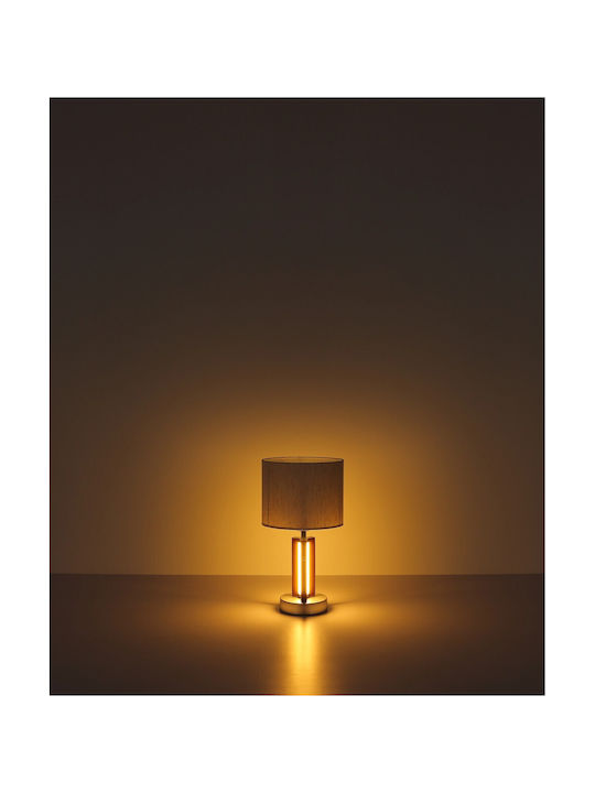 Globo Lighting Wood Table Lamp with White Shade and Brown Base