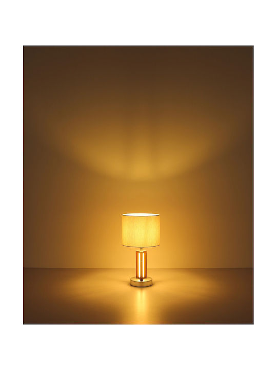 Globo Lighting Wood Table Lamp with White Shade and Brown Base