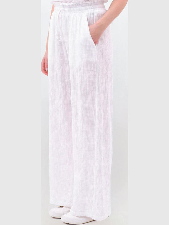 Pantaloni Dama Din Țesătură Cu Fit Relaxed Alb