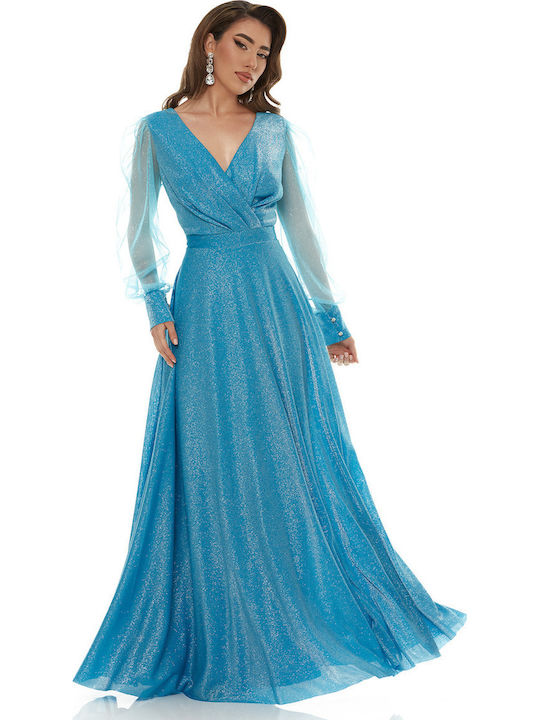 Maxi Dress for Wedding Christening with Tulle Light Blue