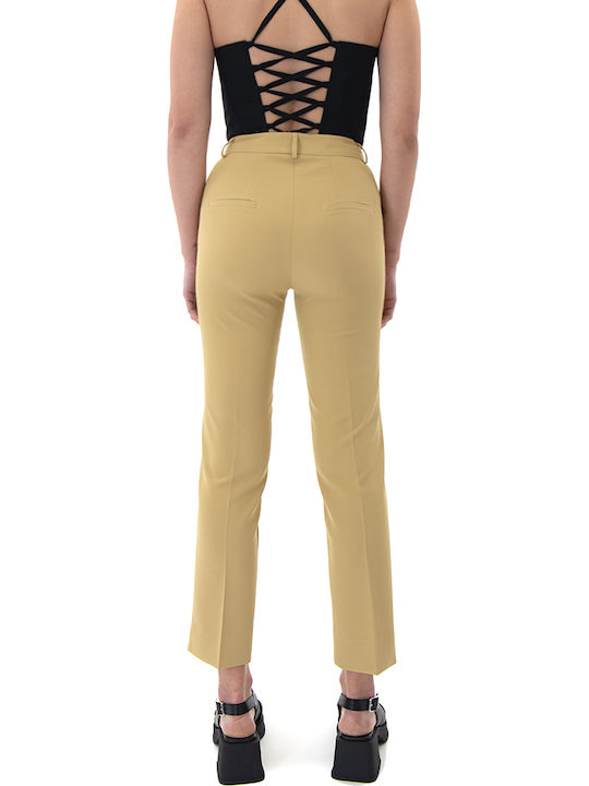 MY T Pants Women My T Wearables Γυναικείο Ψηλόμεσο Υφασμάτινο Capri Παντελόνι Straight Κίτρινο