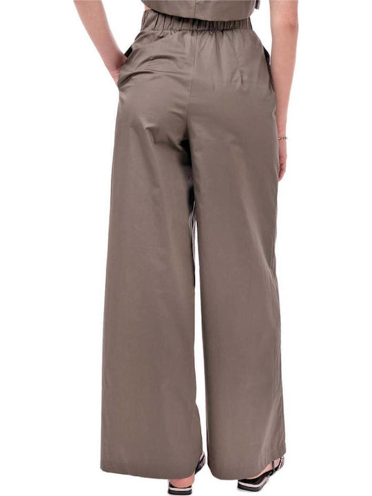 Moutaki Women's Fabric Palazzo Pants Khaki