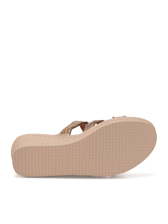 Flache Sandalen für Damen Anatomisch in Gold Farbe