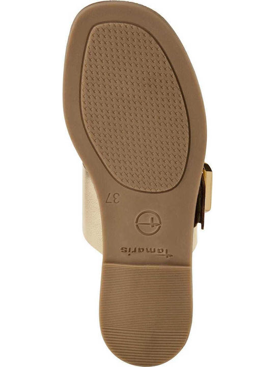 Leather Women's Flat Sandals in Gold Color