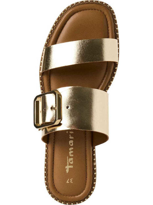 Leather Women's Flat Sandals in Gold Color