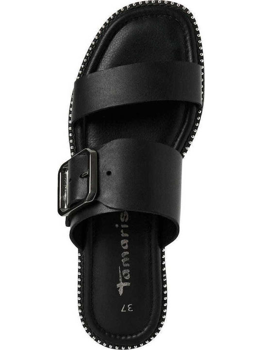Leather Women's Flat Sandals in Black Color