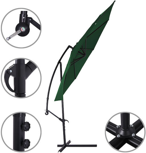 Umbrelă Suspendată Pătrată Din Aluminiu Verde 3x3m