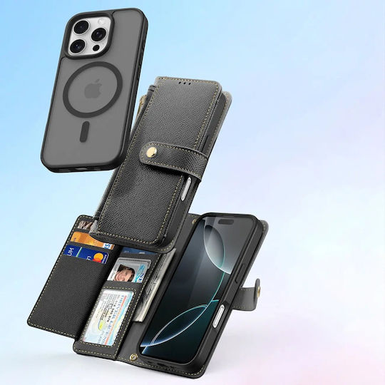 Dux Ducis Портмоне Кожа / Силикон Черен (iPhone 16 Pro)