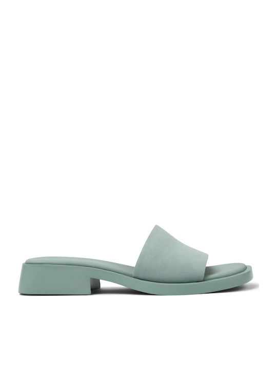 Dana Leather Mules With Low Heel In Green Colour