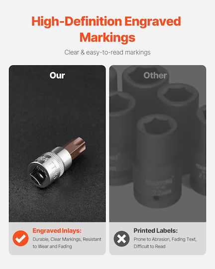 Torx Bit Socket Σετ 34 Τεμαχίων Solid Star Tamper Proof T6-t70 S2 Alloy Steel