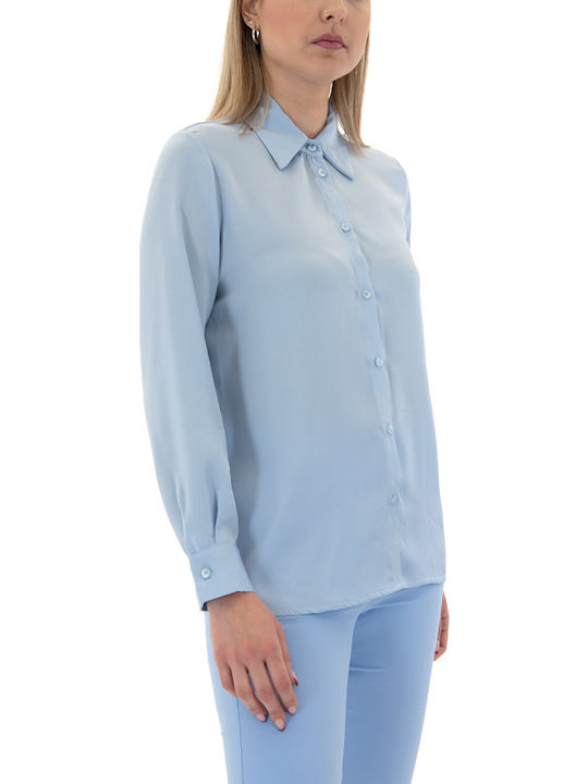 Langärmelig Damen Satin,σατεν Hemd Ciell