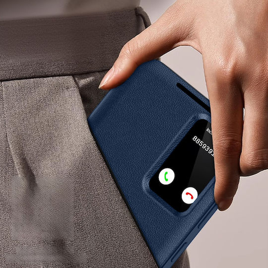 Калъф тип портфейл със Smart View за Samsung Galaxy S22 Ultra, син цвят
