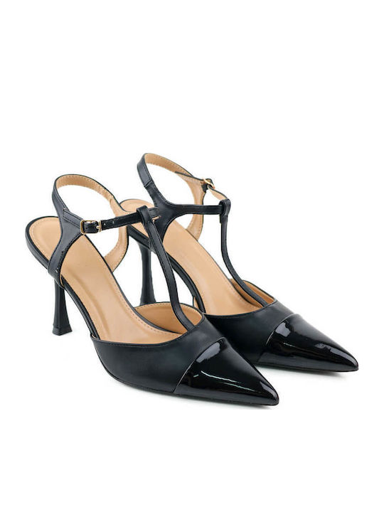 Black Elegant T-strap Pumps