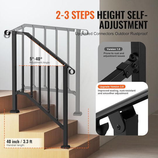 Vevor 2-3 Outdoor-Handläufe für Senioren Veranda Schwarz Retro Bogen