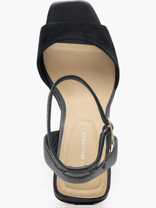 Women's Leather Ankle Strap Platforms Black