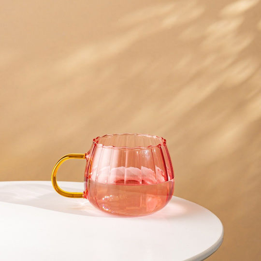Homla Pahar Cafea / Cafea grecească Freddo din Sticlă în Culoarea Roz 400ml