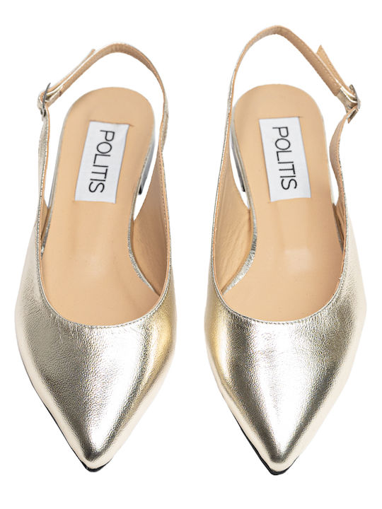 Δερμάτινες Γυναικείες Μπαλαρίνες Slingback σε Χρυσό Χρώμα