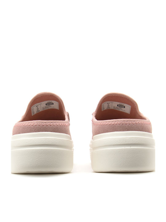 Suede Mules with High Heel in Pink Color