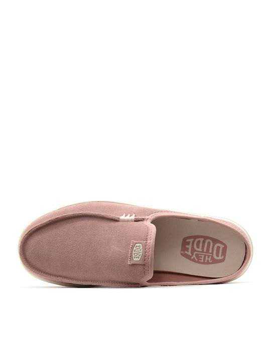 Suede Mules with High Heel in Pink Color