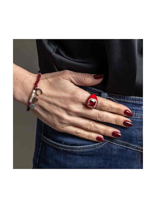 Cuoro Damen Ring mit Zirkonia & Emaille aus Silber Vergoldet