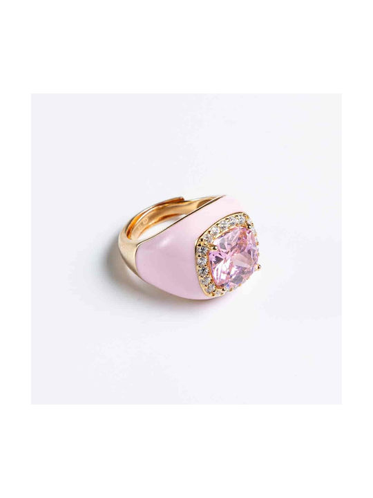 Cuoro Damen Ring mit Zirkonia & Emaille aus Silber Vergoldet
