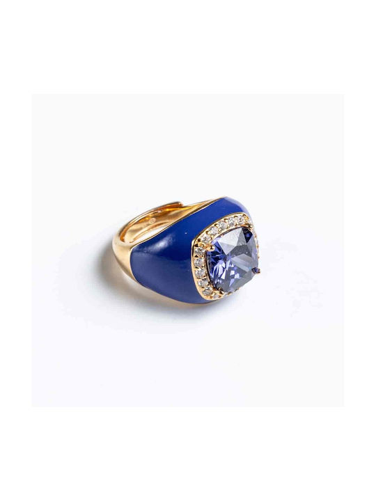 Cuoro Damen Ring mit Zirkonia & Emaille aus Silber Vergoldet