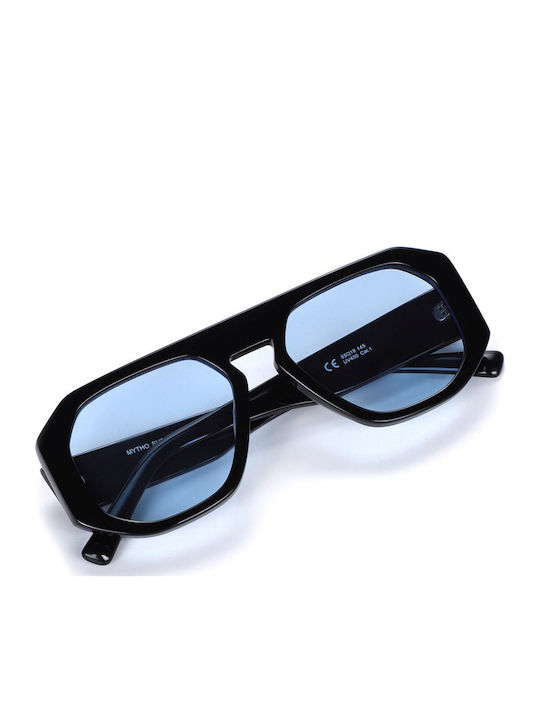 JohNocera Unisex Sunglasses with Black Horn-Rimmed Frame and Light Blue Lens Mytho-c4