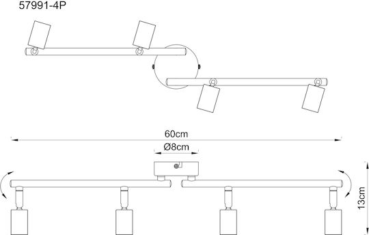 Globo Lighting Matrix Спот с 4 Светлини и Цокъл GU10 в Оранжев Цвят