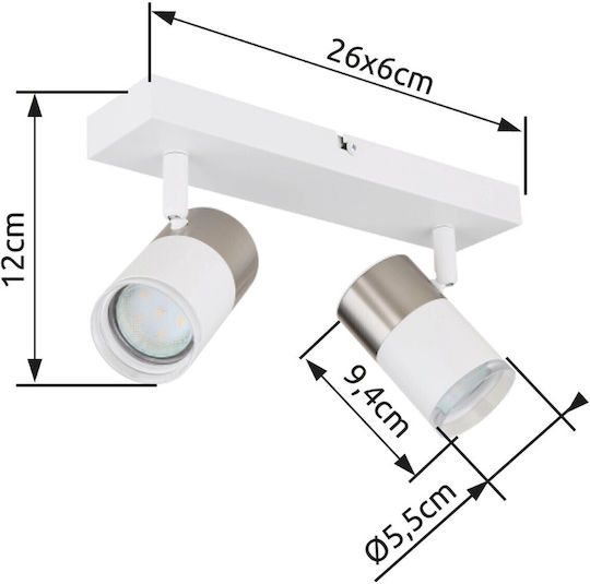 Globo Lighting Διπλό Σποτ με Ντουί GU10 σε Λευκό Χρώμα
