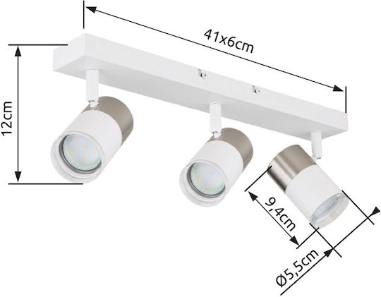 Globo Lighting Spot Triplu Cu Bază De Bec GU10 În Culoare Albă
